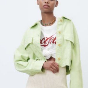 SOLID GREEN CROPPED OVERSHIRT/JACKET